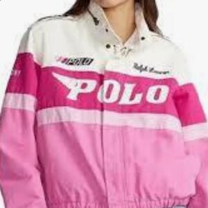 Polo by Ralph Lauren Women's Pink and White Bomber Jacket